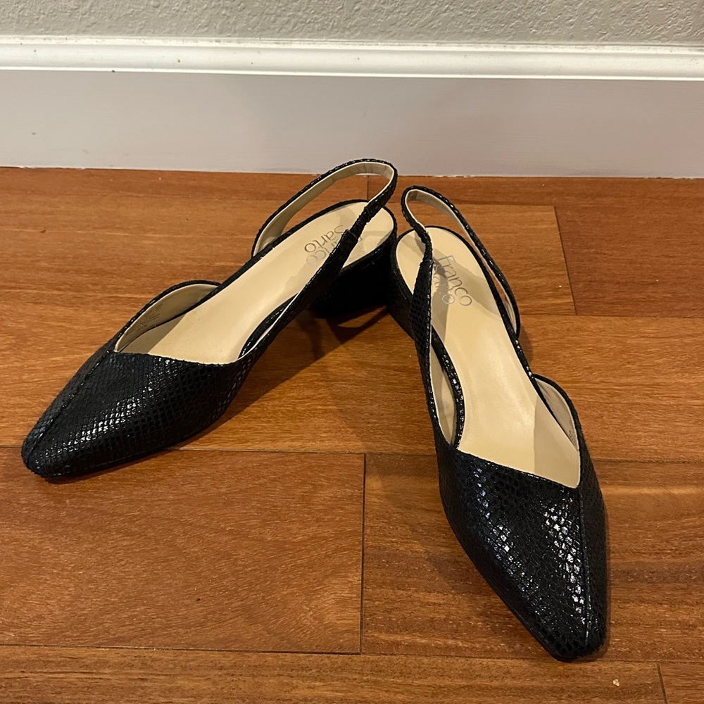 Franco Sarto Black Heels with Textured Slingback Design (Jeen)